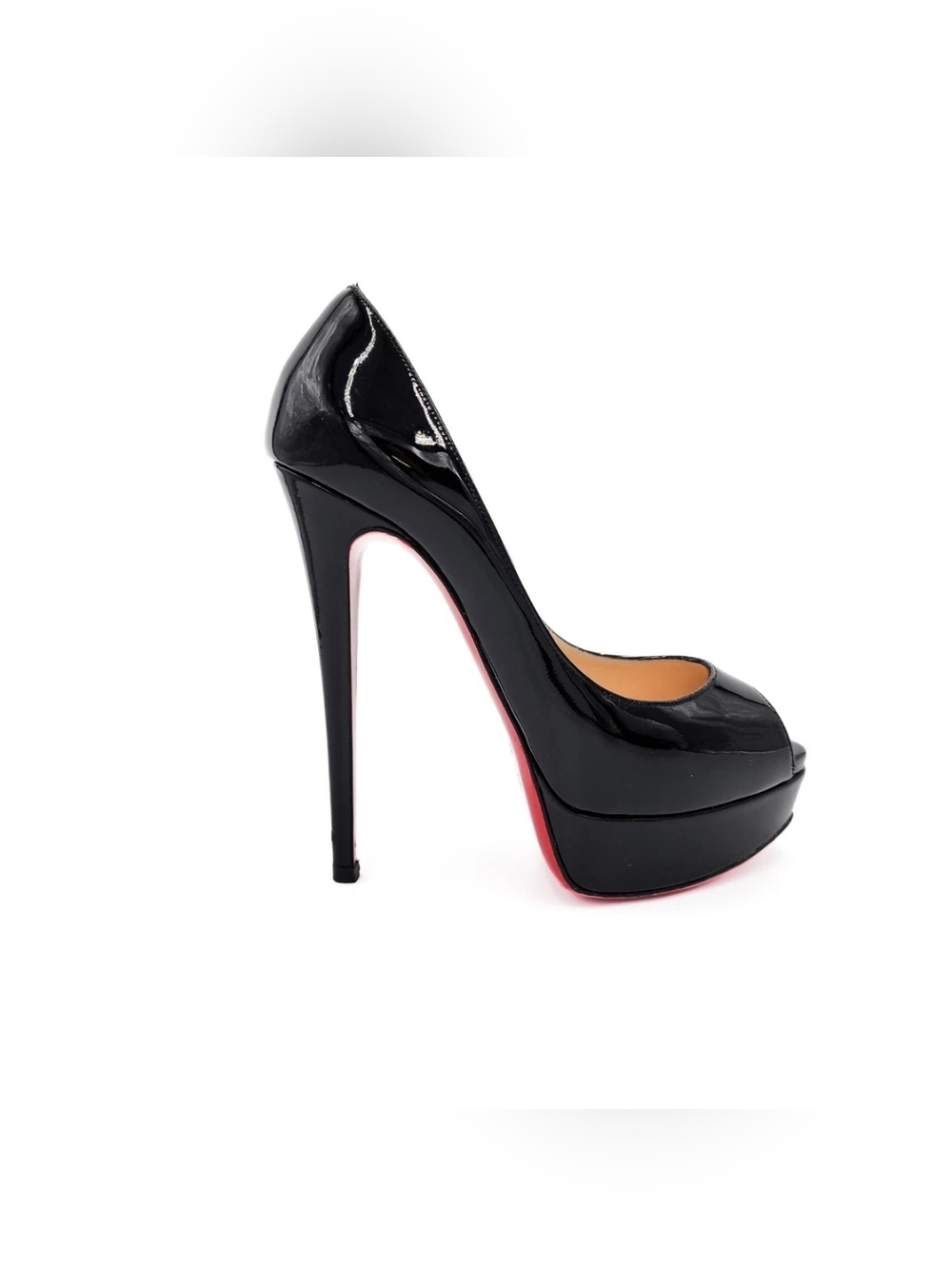 Christian Louboutin black patent leather lady peep heels Size 37.5